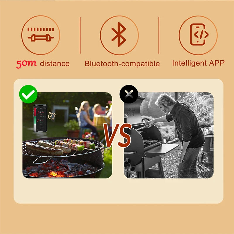 Elevate Your Grilling Game with the Wireless Bluetooth BBQ Probe Thermometer - Perfect Precision for Meat and Food Temperature Monitoring!